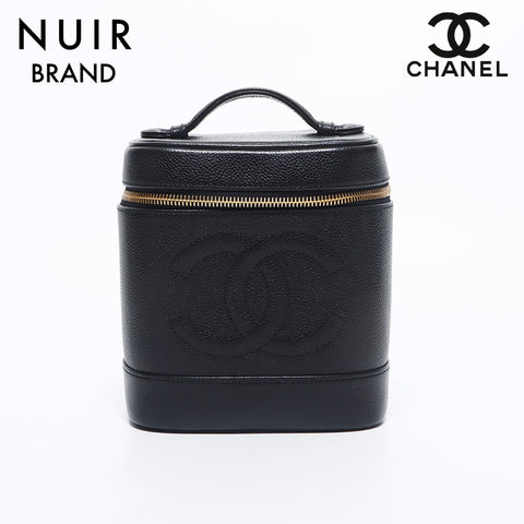 シャネル CHANEL 5番台 縦長バニティ キャビアスキン ハンドバッグ ブラック WS10634