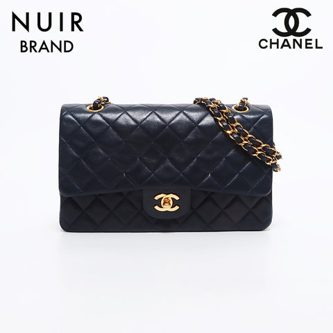 シャネル CHANEL 2番台 マトラッセ ダブルフラップ ラムスキン ショルダーバッグ ネイビー WS10636