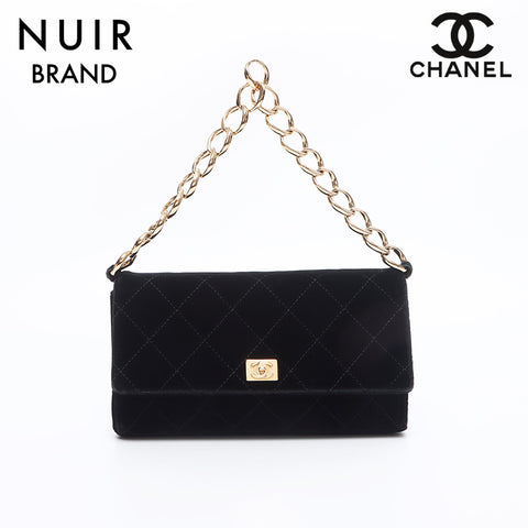 シャネル CHANEL 7番台 ベロア ゴールド金具 ショルダーバッグ ブラック WS10643