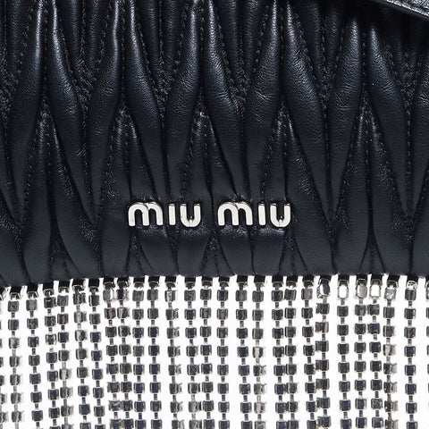 ミュウ ミュウ Miu Miu マテラッセ クリスタルポシェット レザー ミニ ショルダーバッグ ブラック WS10654