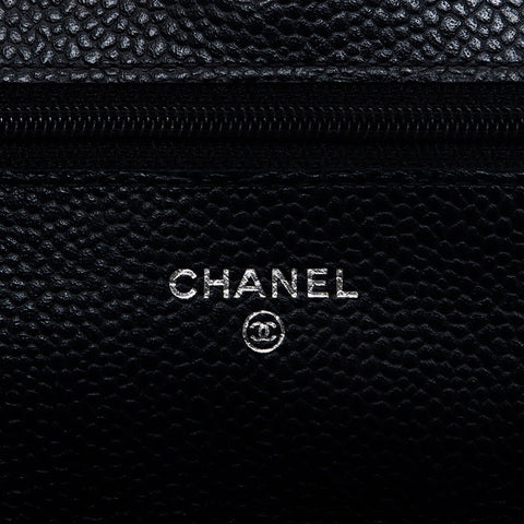 シャネル CHANEL 21番台 キャビアスキン チェーン ウォレット シルバー金具 ショルダーバッグ ブラック WS10657