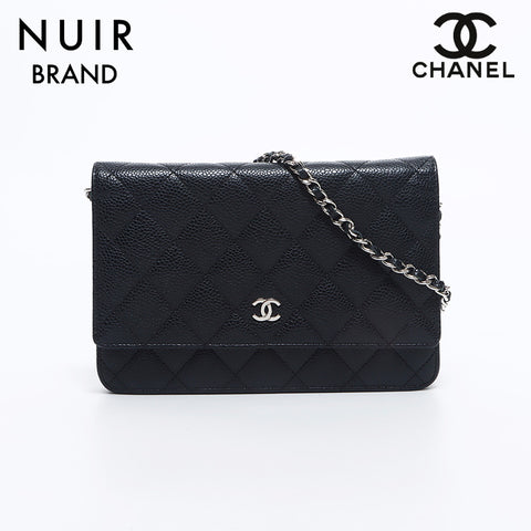 シャネル CHANEL 21番台 キャビアスキン チェーン ウォレット シルバー金具 ショルダーバッグ ブラック WS10657