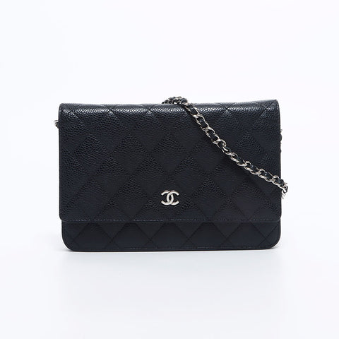 シャネル CHANEL 21番台 キャビアスキン チェーン ウォレット シルバー金具 ショルダーバッグ ブラック WS10657