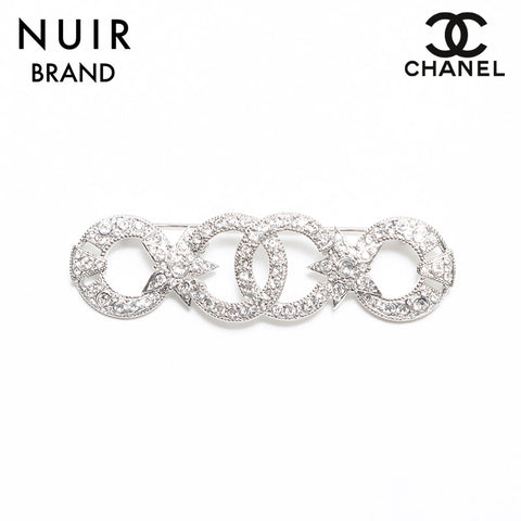 CHANEL 2020s I20P Rhinestone COCO Mark Brooch Silver WS10662