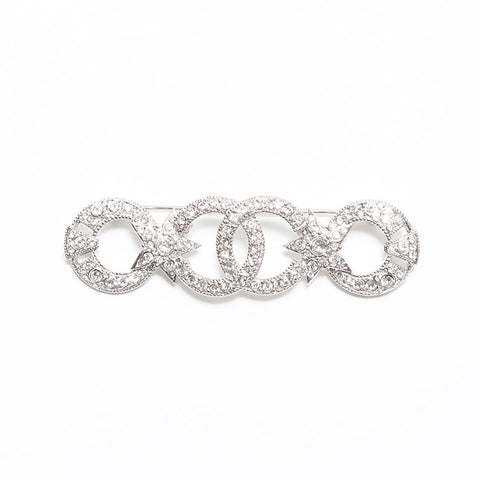 CHANEL 2020s I20P Rhinestone COCO Mark Brooch Silver WS10662