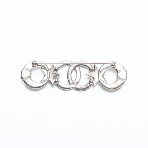 CHANEL 2020s I20P Rhinestone COCO Mark Brooch Silver WS10662