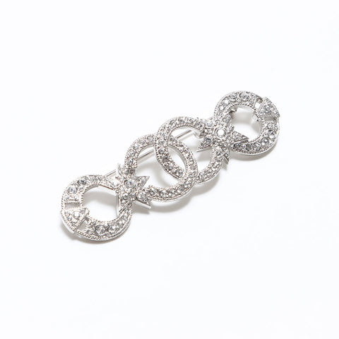 CHANEL 2020s I20P Rhinestone COCO Mark Brooch Silver WS10662