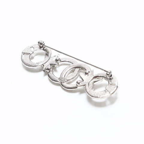 CHANEL 2020s I20P Rhinestone COCO Mark Brooch Silver WS10662