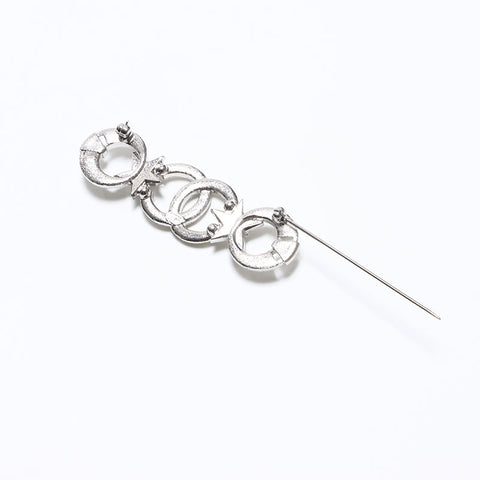 CHANEL 2020s I20P Rhinestone COCO Mark Brooch Silver WS10662
