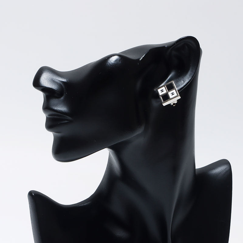 シャネル CHANEL 01P ココマーク スクエア モノクロ ピアス シルバー