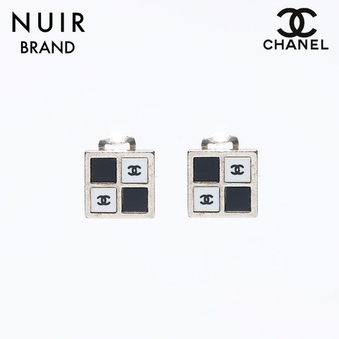 シャネル CHANEL 01P ココマーク スクエア モノクロ ピアス シルバー WS10681