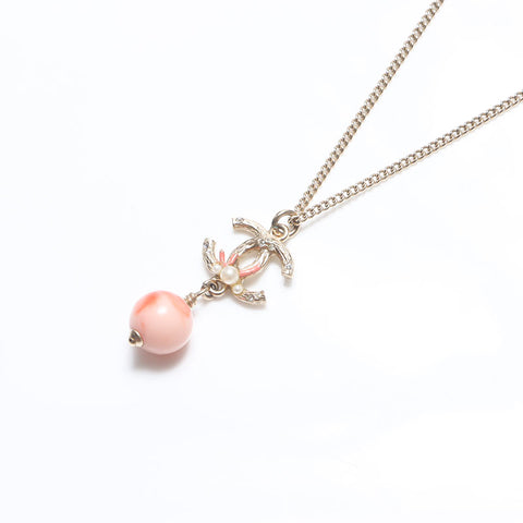 CHANEL 12P COCO Mark Coral motif 2way Necklace Gold pink WS10693