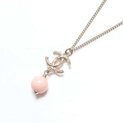 CHANEL 12P COCO Mark Coral motif 2way Necklace Gold pink WS10693