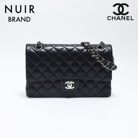 シャネル CHANEL 20番台 25cm マトラッセ ダブルフラップ Wチェーン ラムスキン シルバー金具 ショルダーバッグ ブラック WS10698