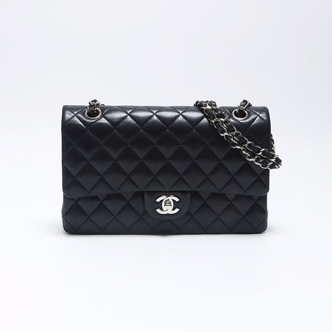 シャネル CHANEL 20番台 25cm マトラッセ ダブルフラップ Wチェーン ラムスキン シルバー金具 ショルダーバッグ ブラック WS10698