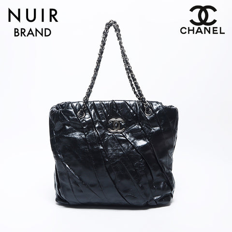 シャネル CHANEL 13番台 デカ ココマーク トートバッグ シルバー金具 チェーン ショルダーバッグ ブラック WS10701