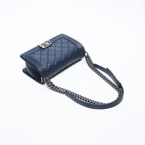 シャネル CHANEL ボーイシャネル シルバー金具 25cm 19番台 ショルダーバッグ ブルー WS10703