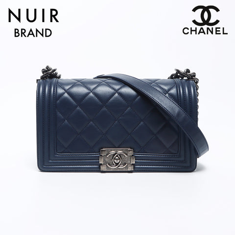 シャネル CHANEL ボーイシャネル シルバー金具 25cm 19番台 ショルダーバッグ ブルー WS10703