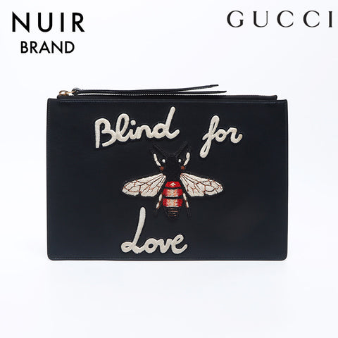 グッチ GUCCI レザー Blind for Lova 蜂 クラッチバッグ ハンドバッグ ブラック WS10710