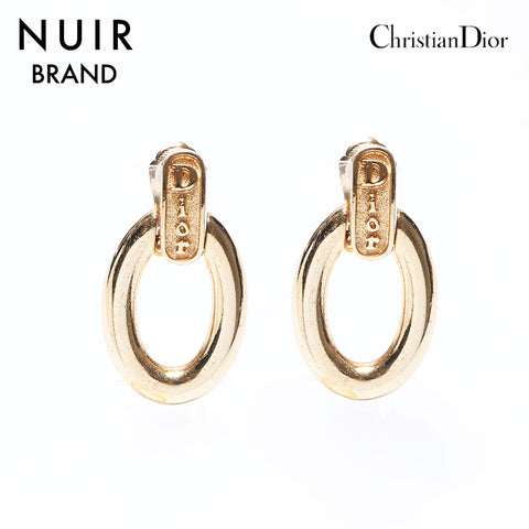 Christian Dior Hoop Vintage Logo Earrings Gold WS10713