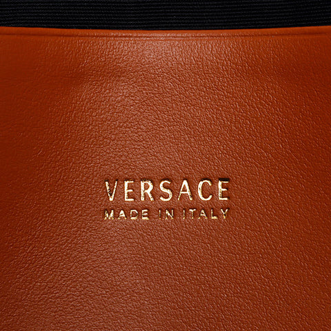 ヴェルサーチ VERSACE レザー ミニ ロゴ ポーチ ブラウン WS10715