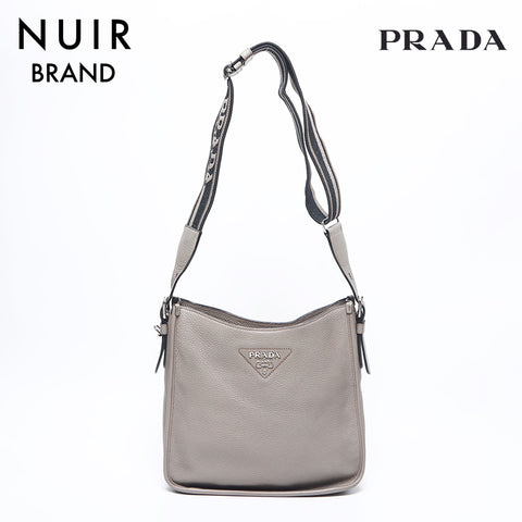 PRADA Triangle Logo Tag Leather Shoulder Bag Brown WS10719