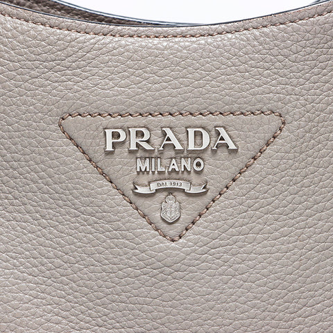 PRADA Triangle Logo Tag Leather Shoulder Bag Brown WS10719