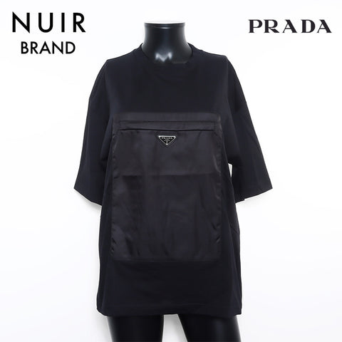 Prada Triangle徽标标签口袋尼龙短袖T恤黑色WS10730