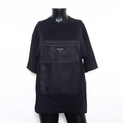 Prada Triangle徽标标签口袋尼龙短袖T恤黑色WS10730