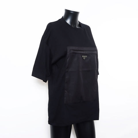 Prada Triangle徽标标签口袋尼龙短袖T恤黑色WS10730