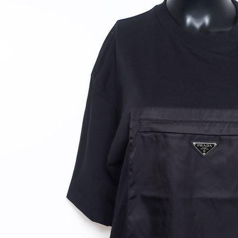 Prada Triangle徽标标签口袋尼龙短袖T恤黑色WS10730