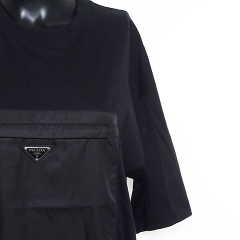 Prada Triangle徽标标签口袋尼龙短袖T恤黑色WS10730