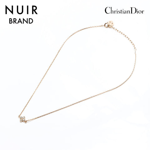 クリスチャンディオール Christian Dior フラワー ラインストーン ネックレス ゴールド WS10743