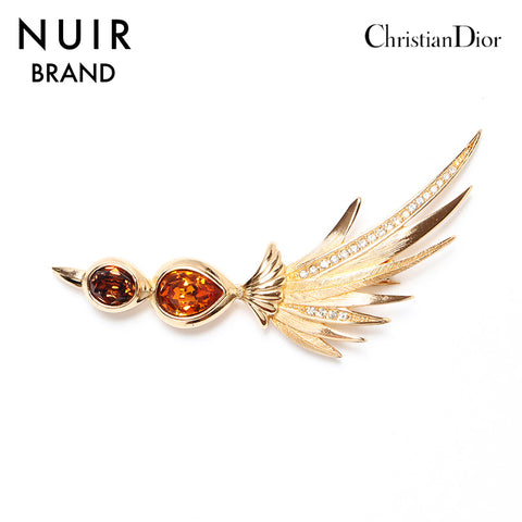 Christian Dior Vintage Rhinestone Brooch Gold WS10748