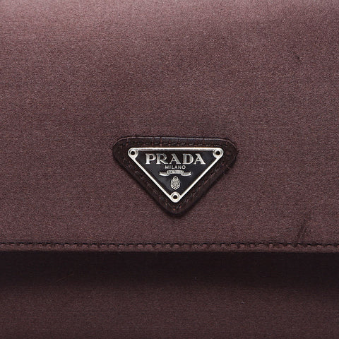 プラダ PRADA サテン 三角ロゴタグ ミニ ハンドバッグ ブラウン WS10758