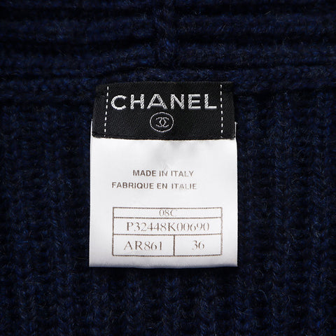 CHANEL 08C cashmere turtleneck 2008s logo patchwork Size:36 one piece Navy WS10761