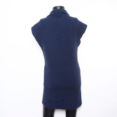 CHANEL 08C cashmere turtleneck 2008s logo patchwork Size:36 one piece Navy WS10761