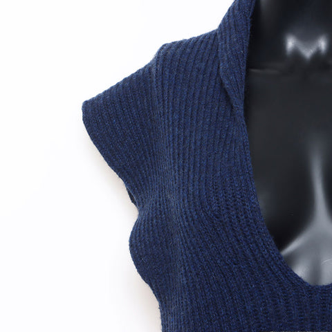 CHANEL 08C cashmere turtleneck 2008s logo patchwork Size:36 one piece Navy WS10761