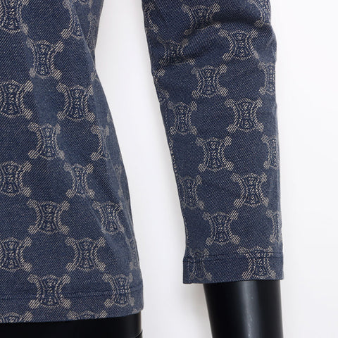 CELINE Macadam all-over print Size:L Cut and sew Long-sleeved T-shirt Navy WS10765
