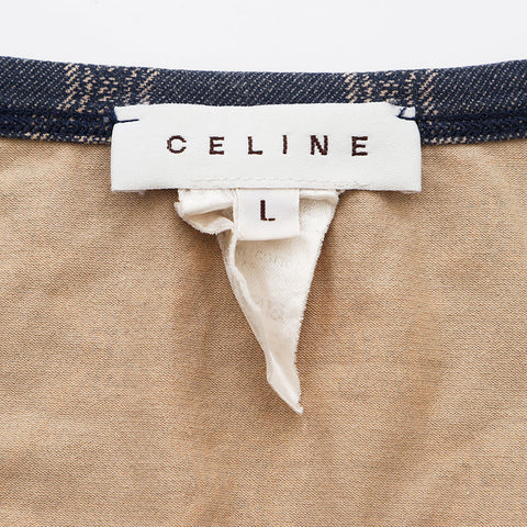 セリーヌ CELINE マカダム 総柄 プリント Size:L カットソー 長袖Ｔシャツ ネイビー WS10765