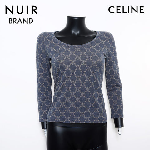 CELINE Macadam all-over print Size:L Cut and sew Long-sleeved T-shirt Navy WS10765