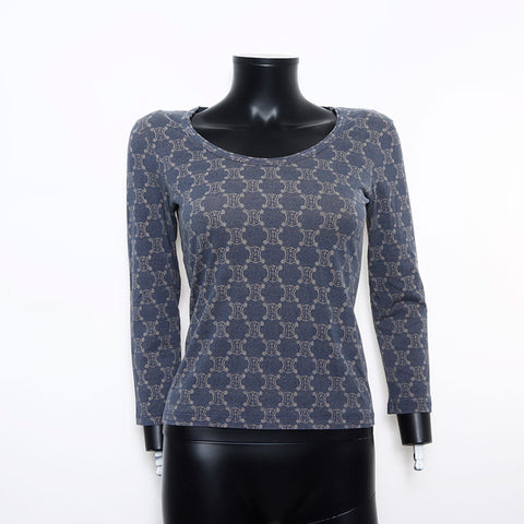 CELINE Macadam all-over print Size:L Cut and sew Long-sleeved T-shirt Navy WS10765