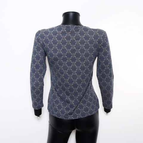 CELINE Macadam all-over print Size:L Cut and sew Long-sleeved T-shirt Navy WS10765