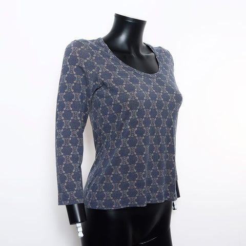 CELINE Macadam all-over print Size:L Cut and sew Long-sleeved T-shirt Navy WS10765