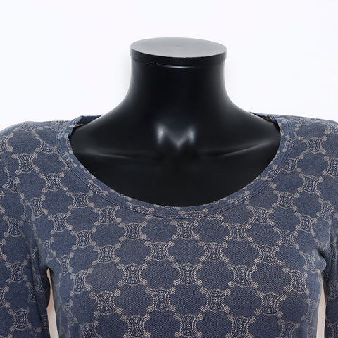 CELINE Macadam all-over print Size:L Cut and sew Long-sleeved T-shirt Navy WS10765