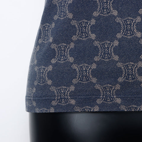 CELINE Macadam all-over print Size:L Cut and sew Long-sleeved T-shirt Navy WS10765