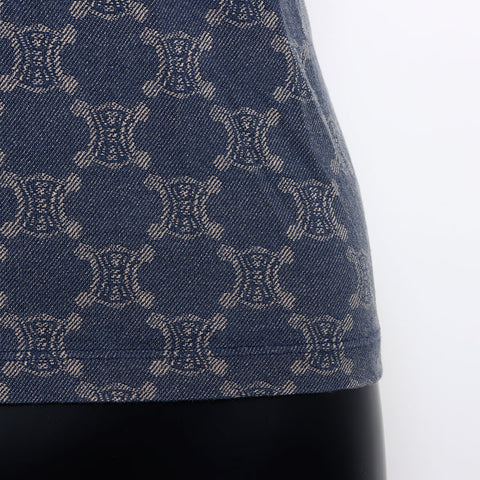 CELINE Macadam all-over print Size:L Cut and sew Long-sleeved T-shirt Navy WS10765