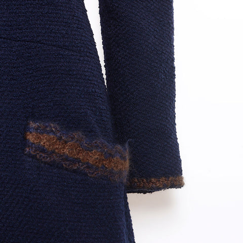 Chanel Size:38 Tweed Zip Up 97A Coco Mark Zip 1997s Jacket Navy WS10773