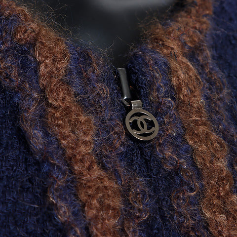Chanel Size:38 Tweed Zip Up 97A Coco Mark Zip 1997s Jacket Navy WS10773