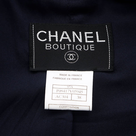 Chanel Size:38 Tweed Zip Up 97A Coco Mark Zip 1997s Jacket Navy WS10773